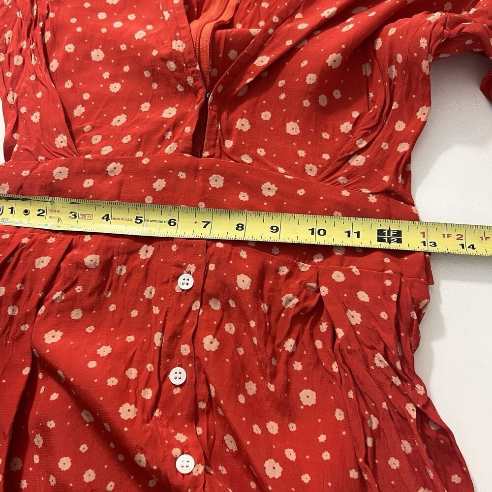 Faithful The Brand Mini Dress Red Floral V Neck Button Front Short Sleeve Size 4 - Picture 7 of 8